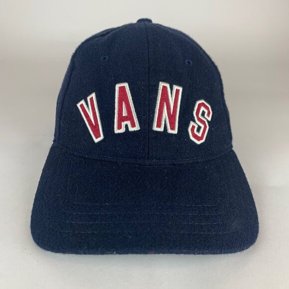 Vans Mens Navy Blue Wool Retro Crown Leather Strapback Hat - Picture 2 of 4